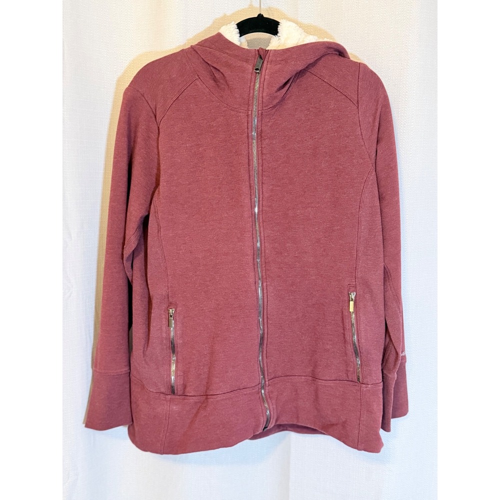 Eddie Bauer Womens XL Full Zip Hoodie Faux Fur Lined Thumbholes Clay Red